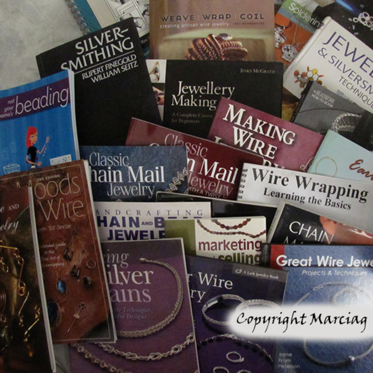 jewelry books I have at home (wire wrapping, chain maille and metalsmithing)
