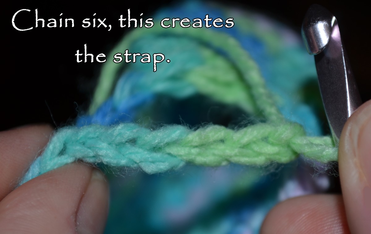 Chain six to create the strap.