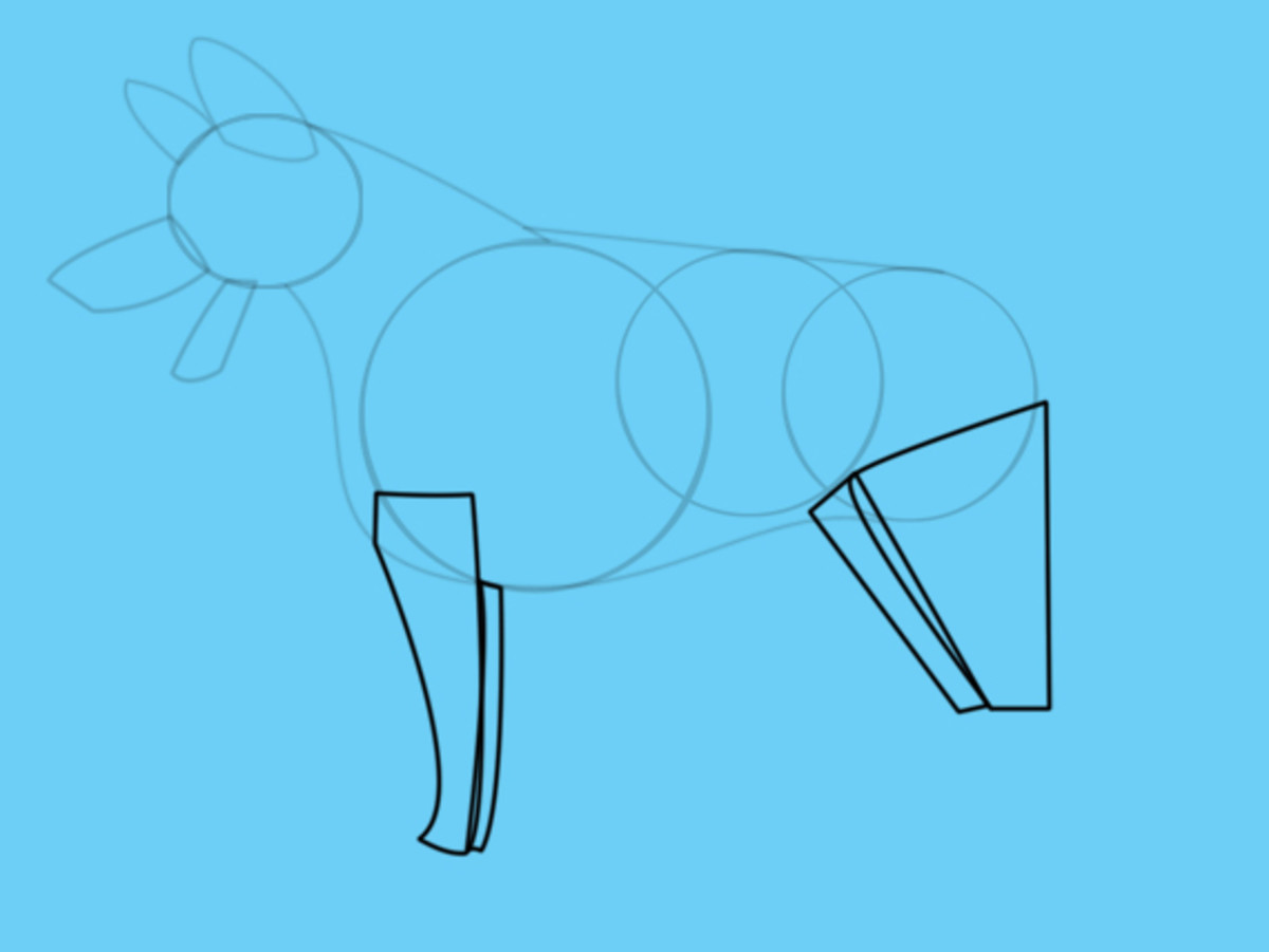 Add two rectangles for the front legs. 