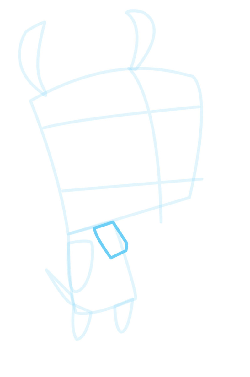 Step 6. Draw the zipper at the front of Gir's dog suit.