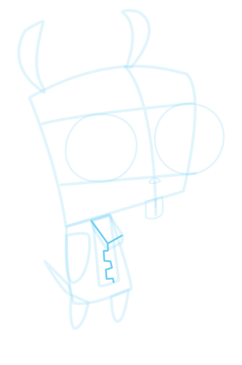 Step 10. Draw in the details of the zipper portion of Gir's costume.
