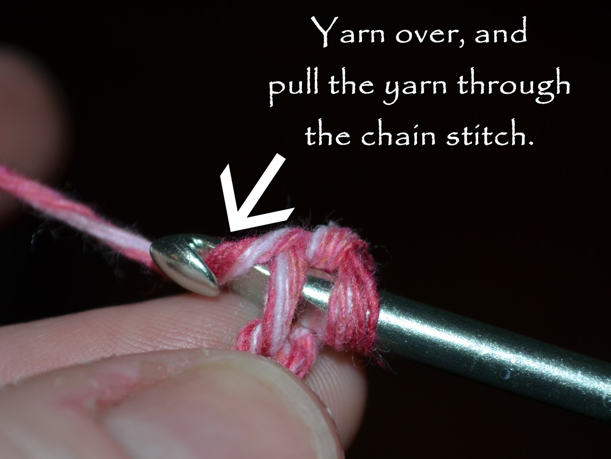 Yarn over and pull the yarn through the chain stitch.