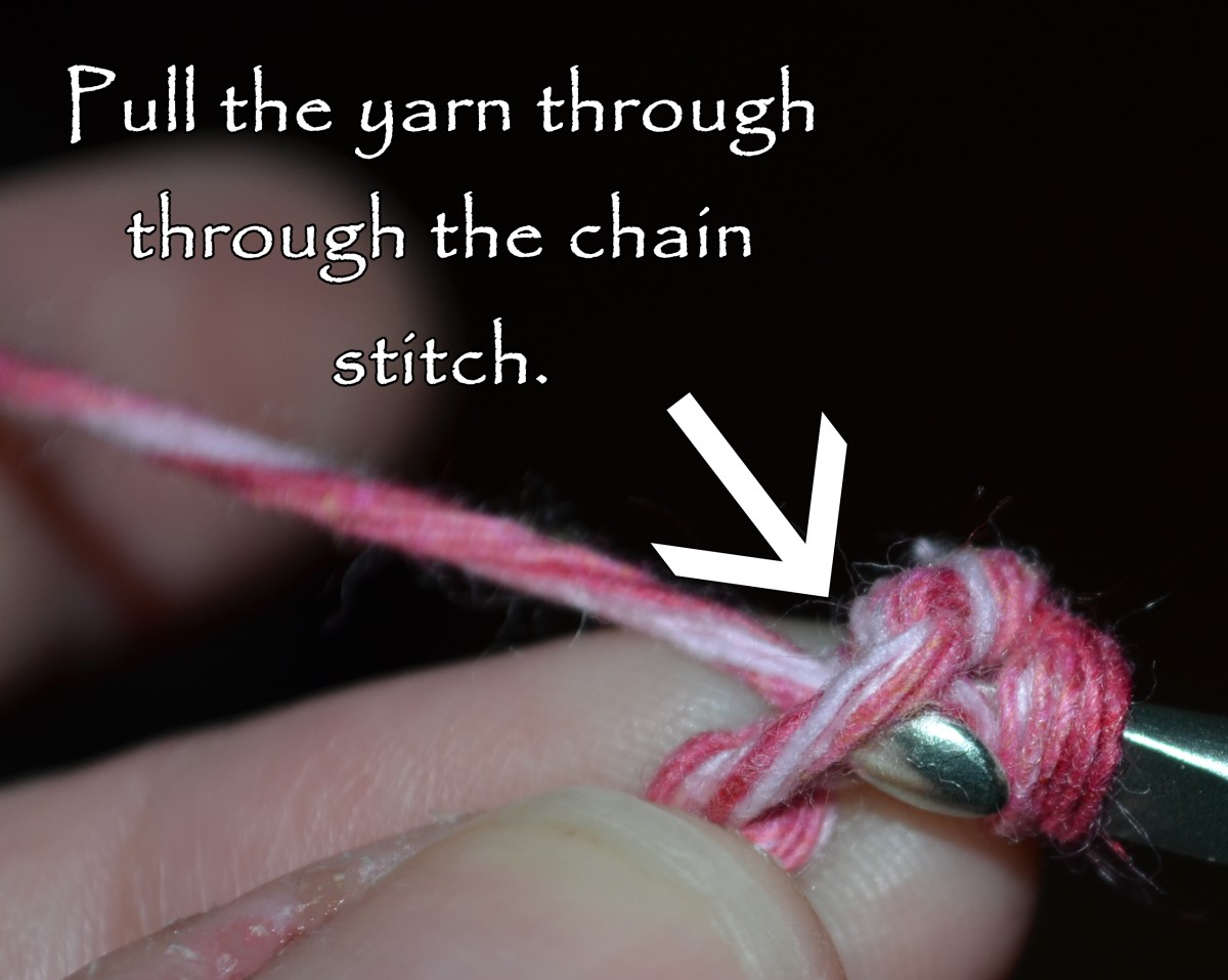 Pull the yarn though the chain stitch.