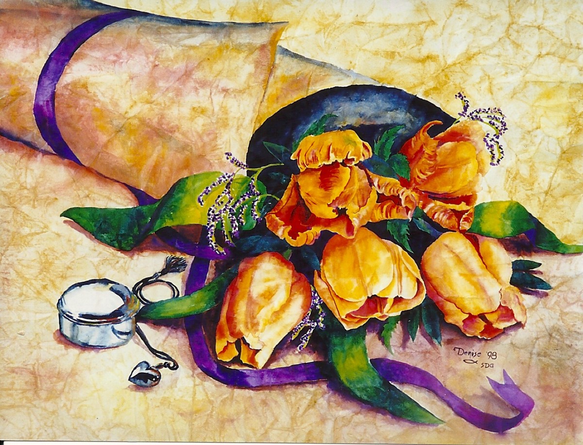 "Tulip Wrap," watercolor on wrinkled paper