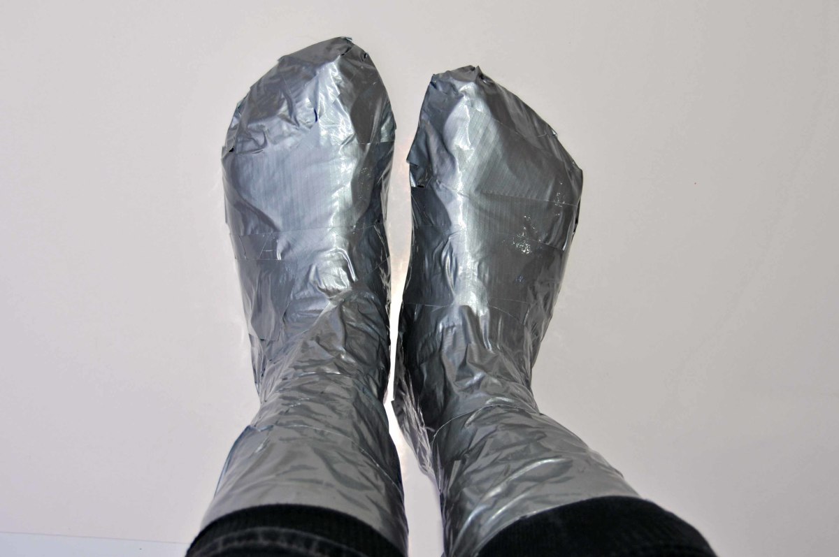 Here you see two duct tape-covered feet.