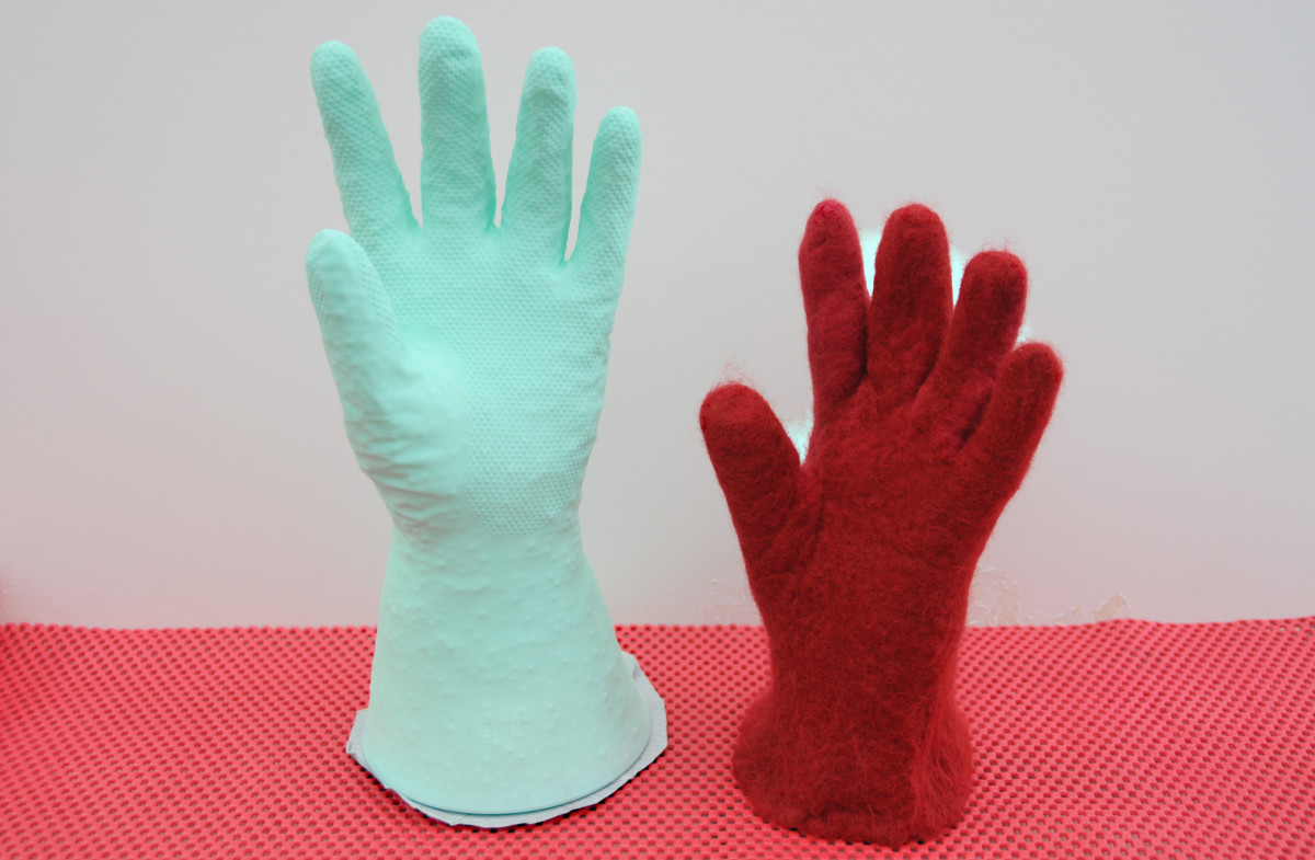 A comparison showing the original Last and the Felted Glove together.