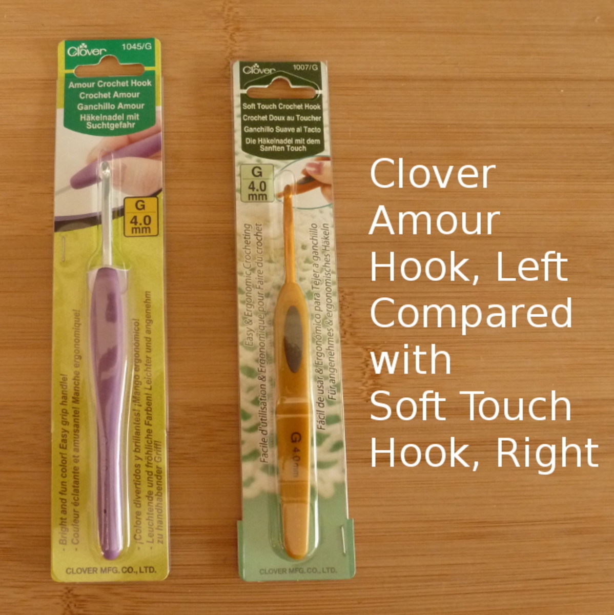 You can see the Soft Touch has a shorter shank which is ideal for amigurumi or toy making where shorter stitches tend to be used. 