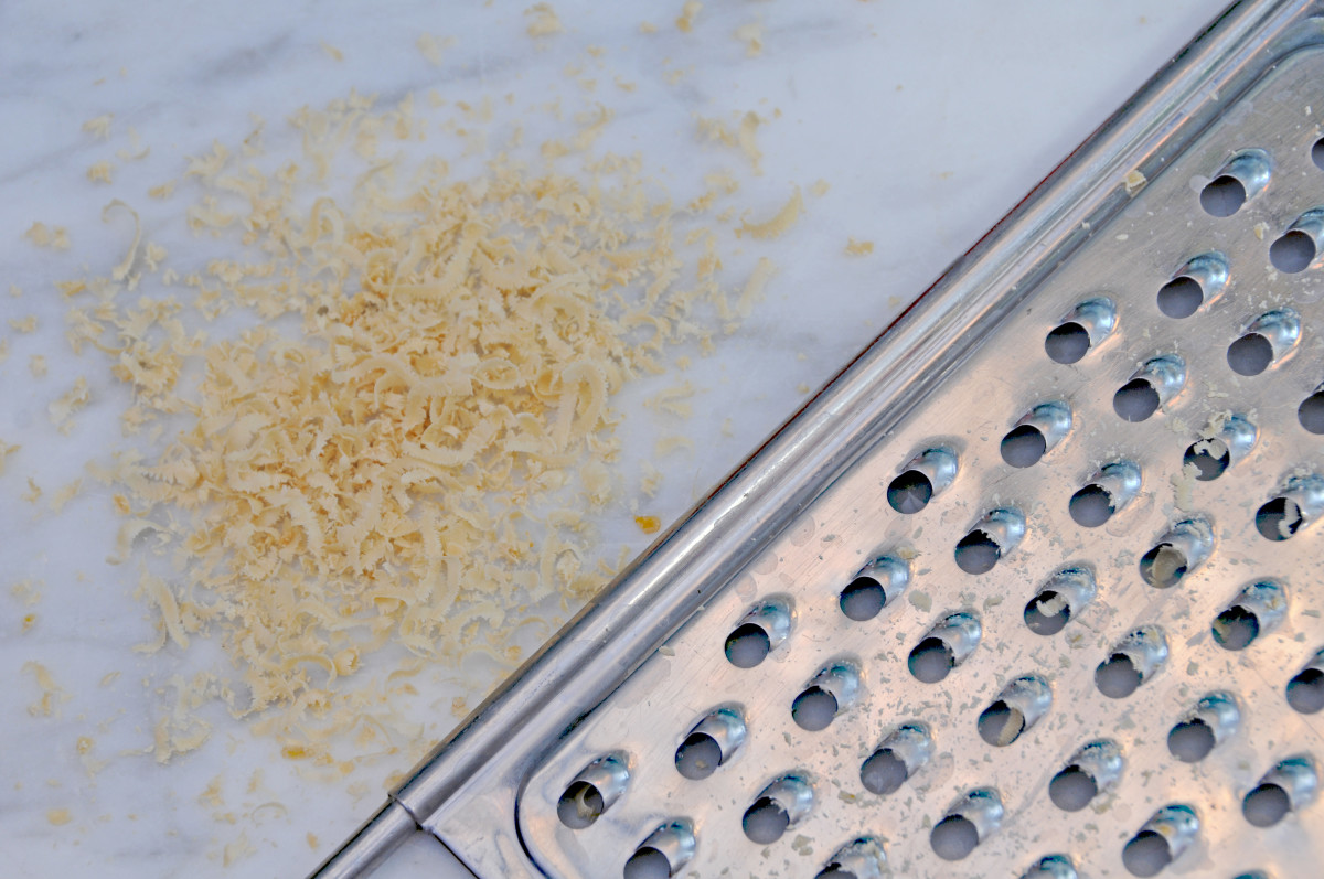 Grated olive oil soap and a grater