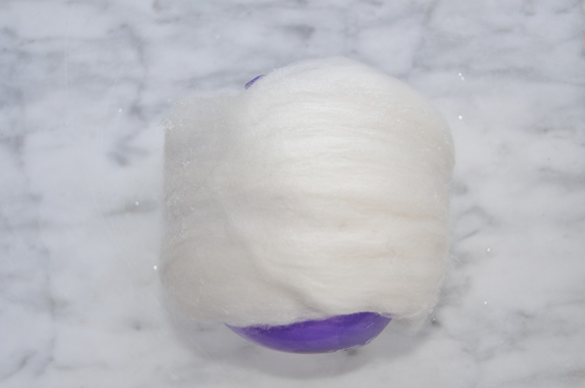 Here is the balloon wrapped in white roving.