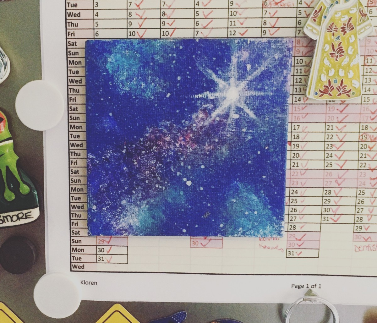 Fridge Magnet—A Lighter Universe (test using dark blue instead of black for the background and perfecting my gleaming star)