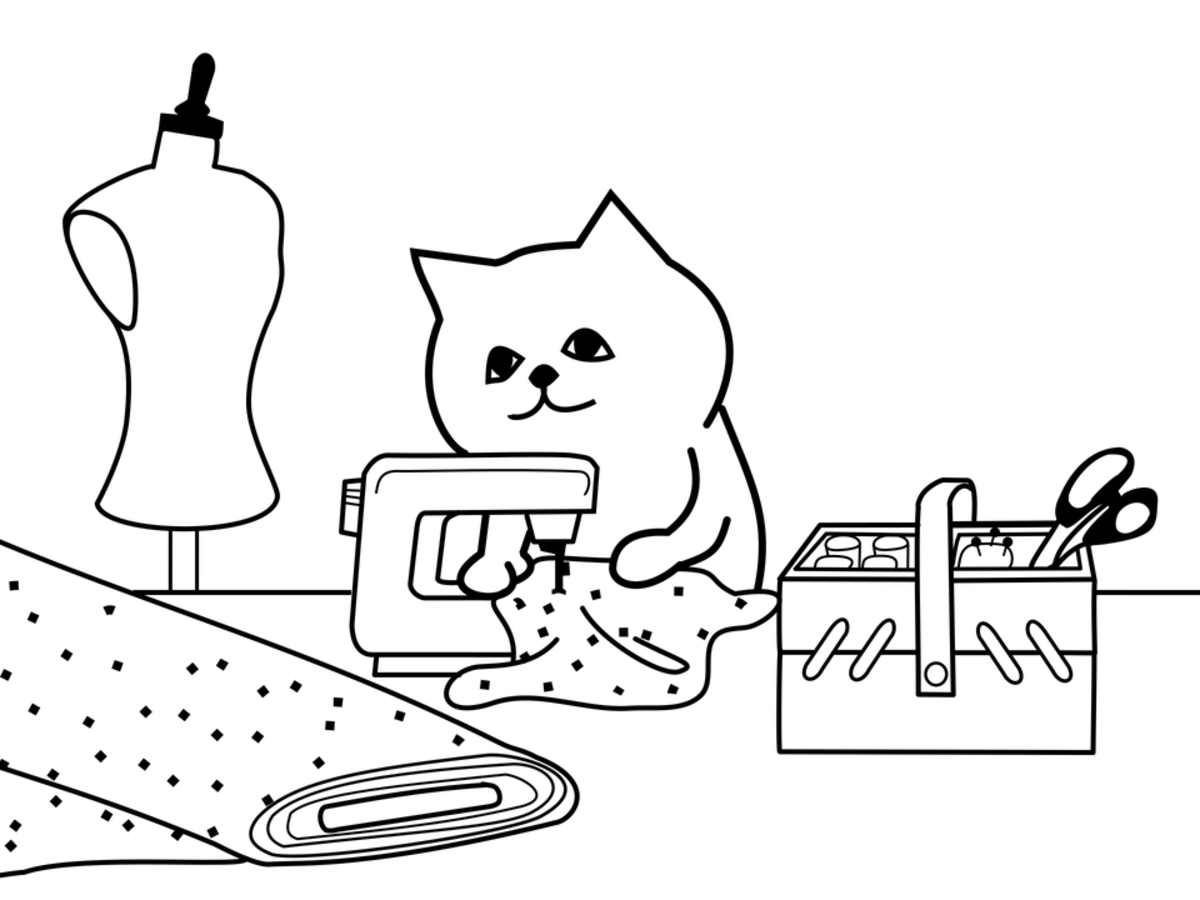 This cat enjoys creating tailor-made clothing with her sewing machine.