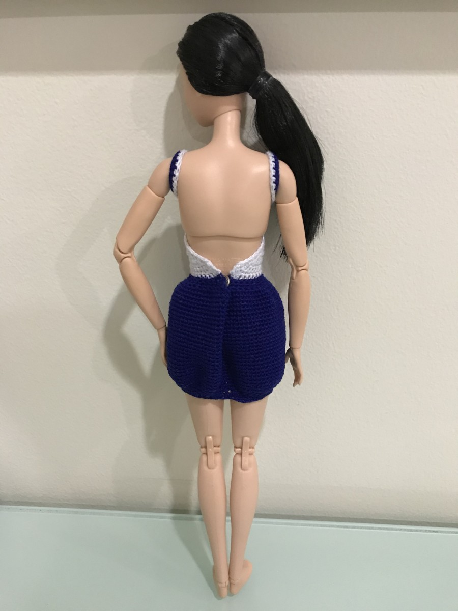 Back view of Barbie V-neck bubble dress.