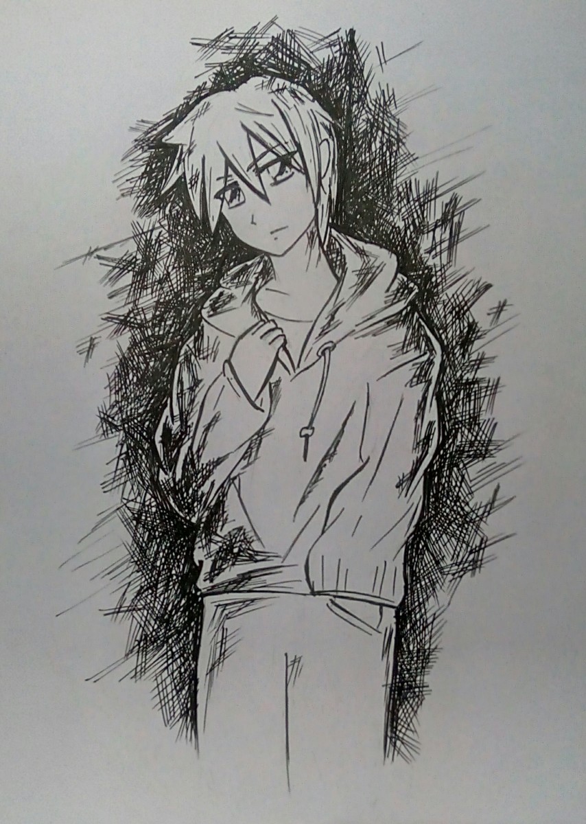 black pen drawing, how to draw anime boy