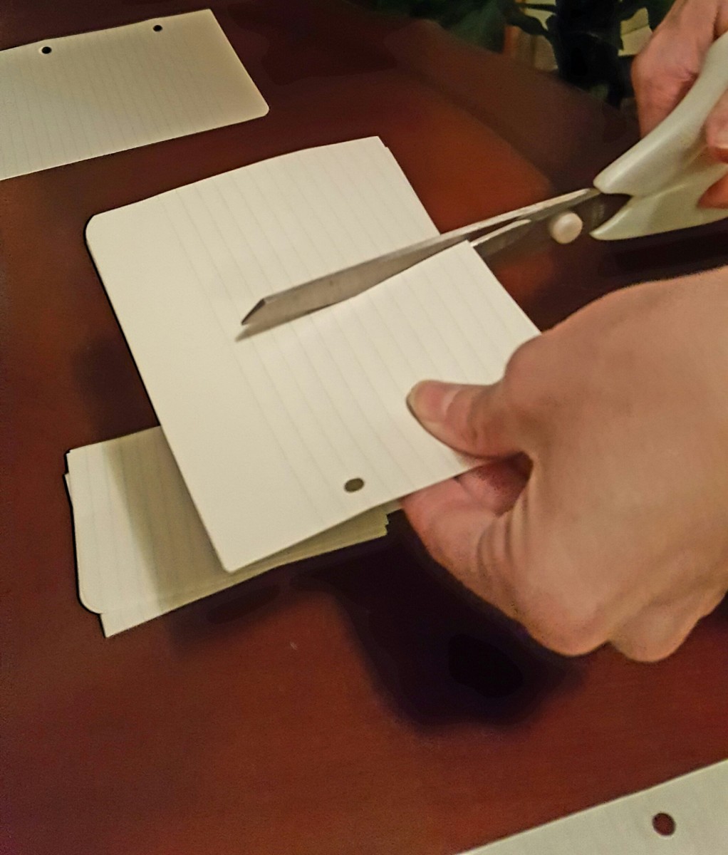 Continue cutting paper in half to make small to medium sized squares. These will be used to write daily "gratitudes" and hung up on your Gratitude tree.