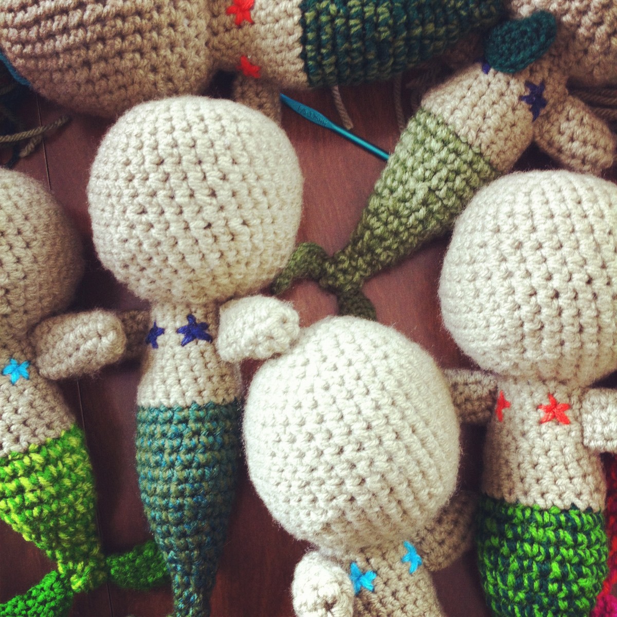 Here are some nearly finished mermaid dolls.
