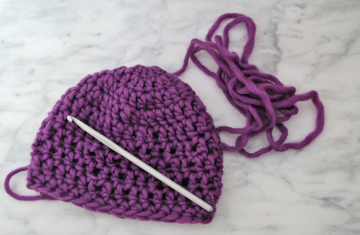 Beenie hat made using double knit wool and a large crochet hook.