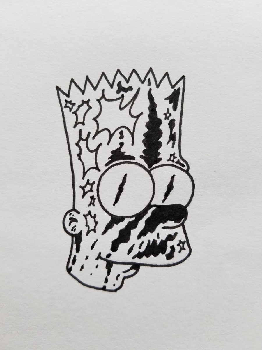 A fun take on Bootleg Bart Simpson. Overall is the best nostalgic design template you could use to create for any gift card, signed letter, or fanzine with your friends.