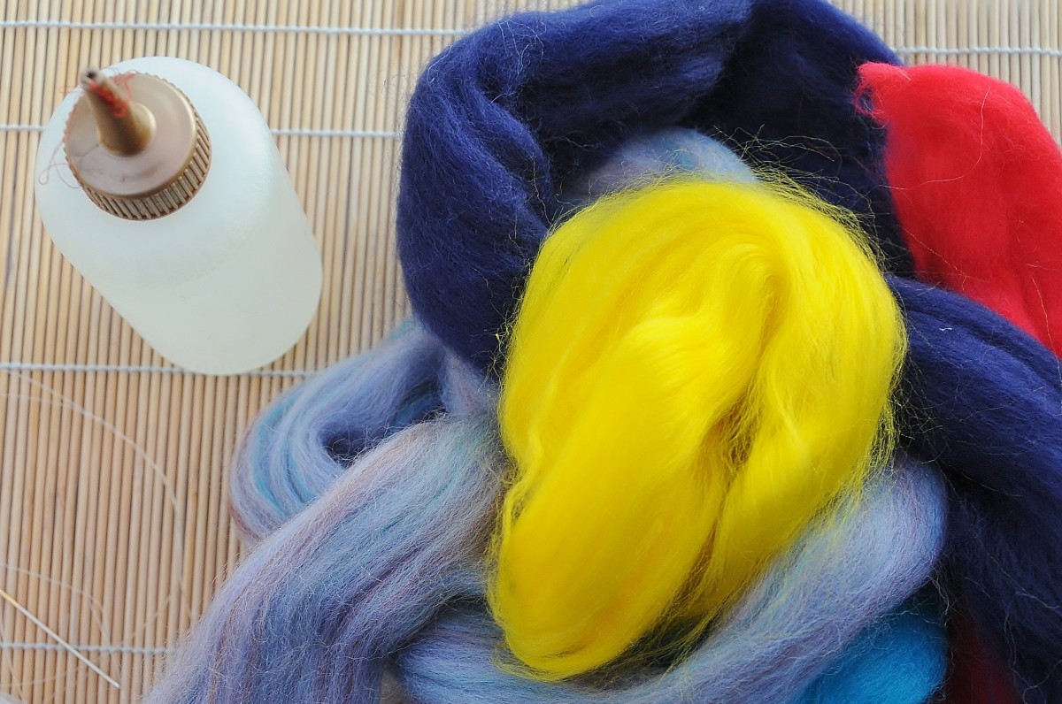 These are some of the materials for the project: a quantity of merino wool roving.