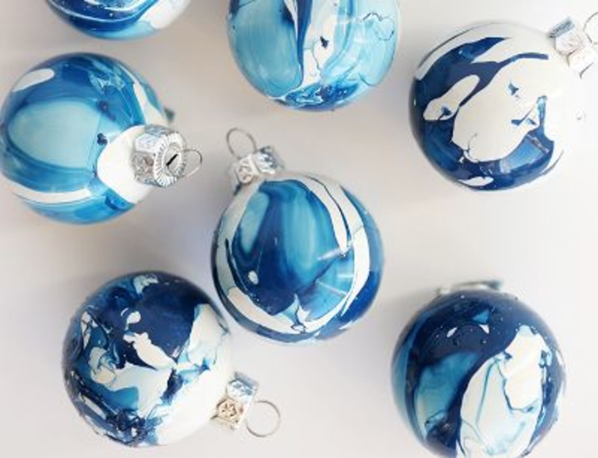 Indigo marbled ornaments