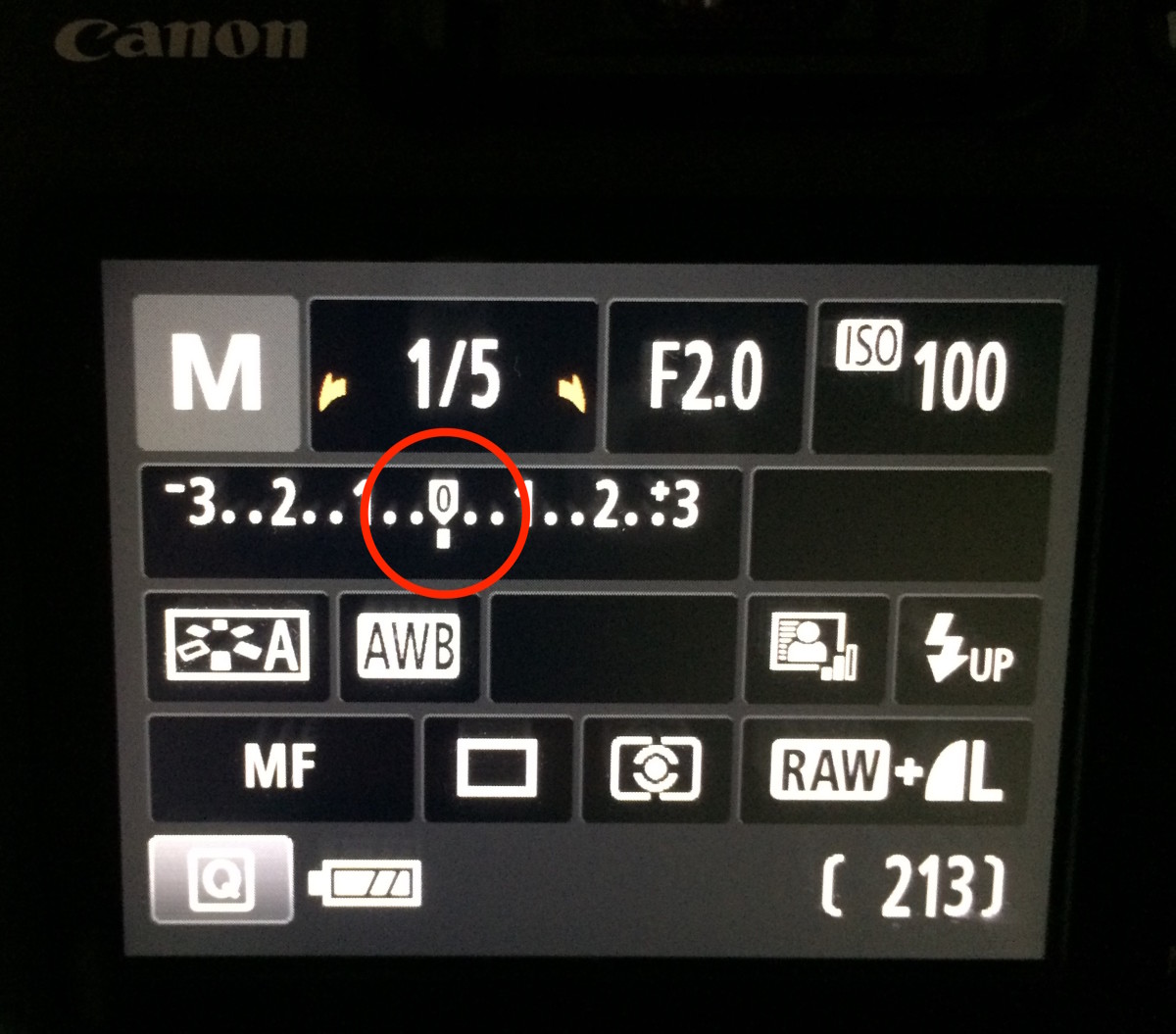 Meter showing correct exposure.