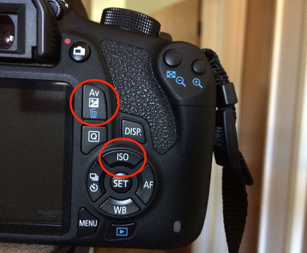 Aperture and ISO buttons.