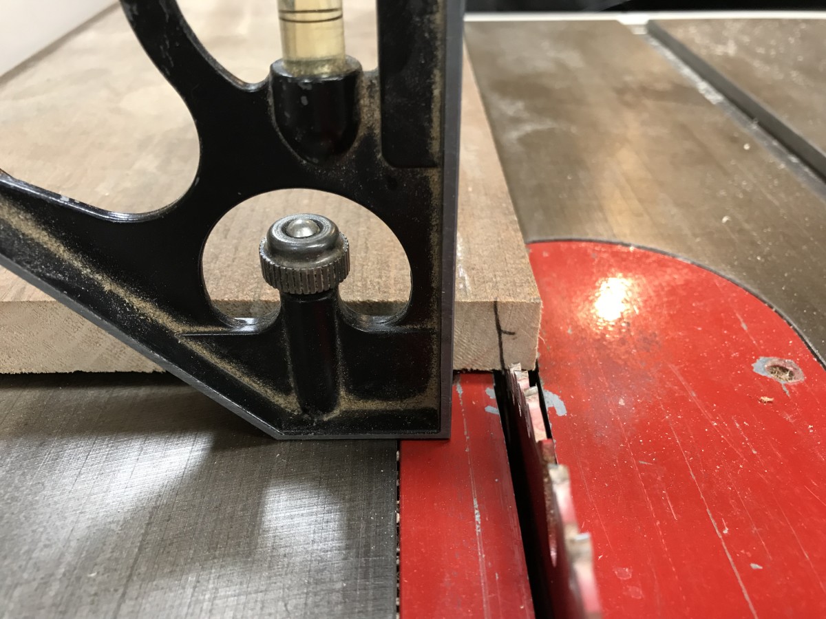Bevel the back to match the slope of the sides. The table saw blade is tilted to approximately 6-degrees.