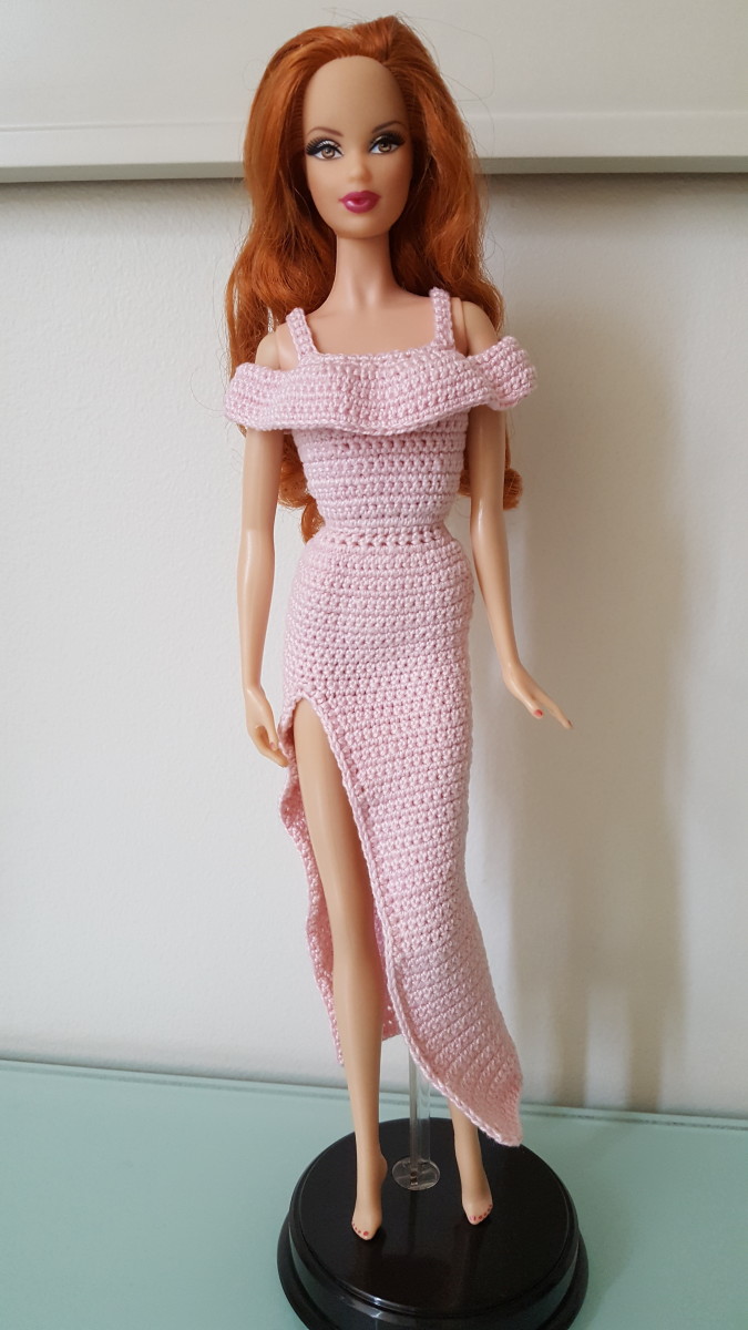 Barbie Flounce Open-Shoulder High Slit Dress