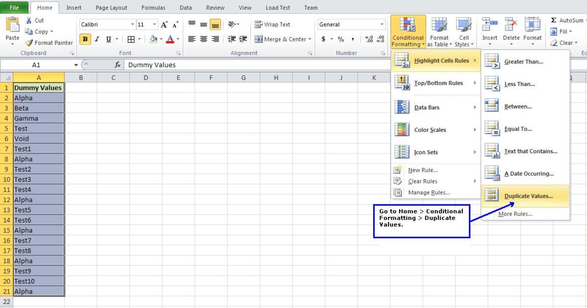 MS Excel - Highlight duplicate values