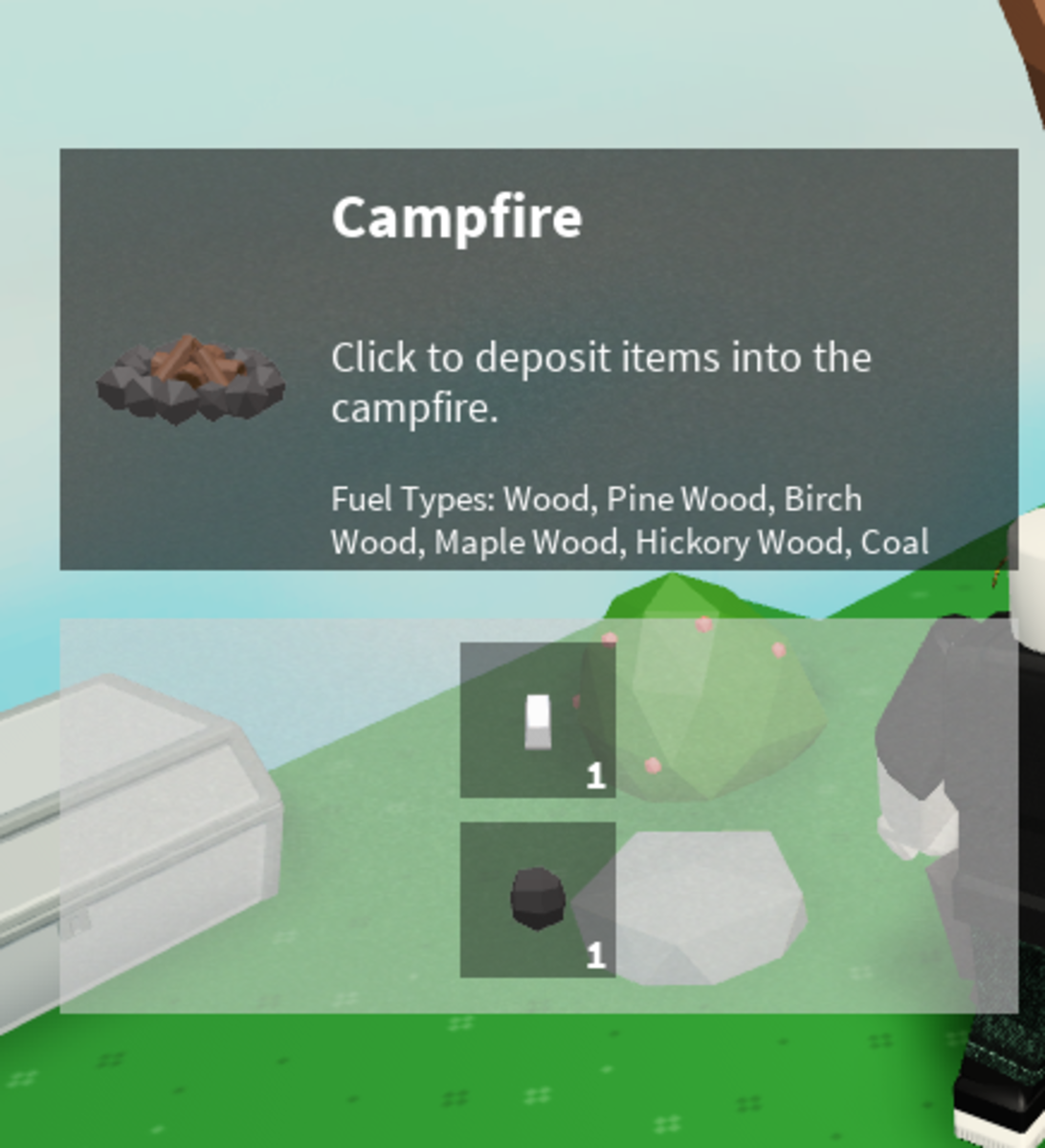 The campfire has iron ore and coal and has started turning the iron ore into iron.