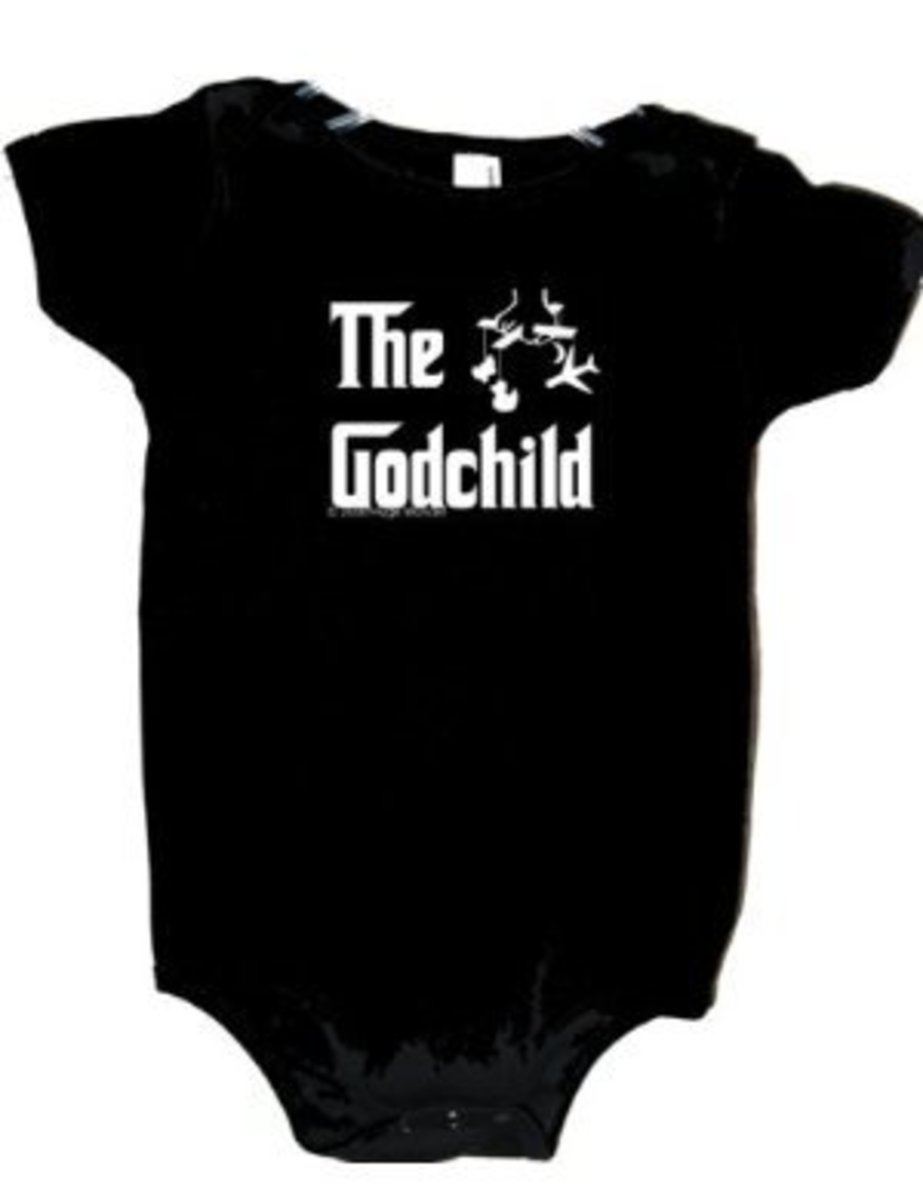 Who could resist this Godchild bodysuit as a gift for baby? For Godparents, there is a Godfather version too!