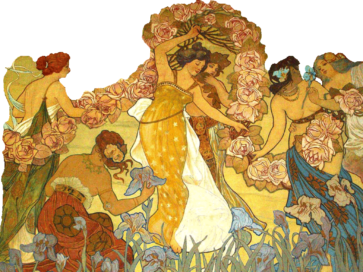 This is a depiction of a Roman Floralia festival. The goddess Flora is pictured in the center.