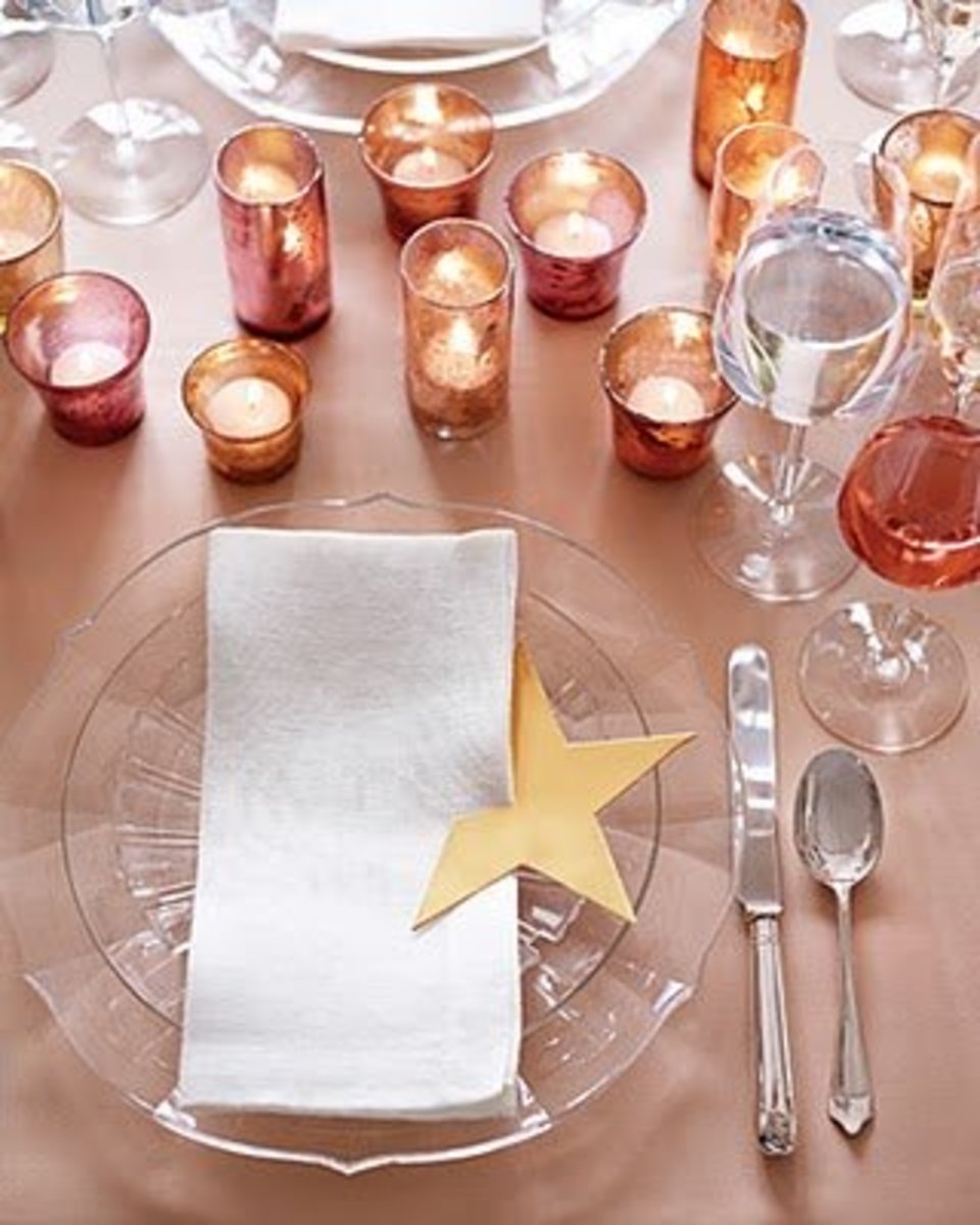 Pink and gold mercury glass table decor. 