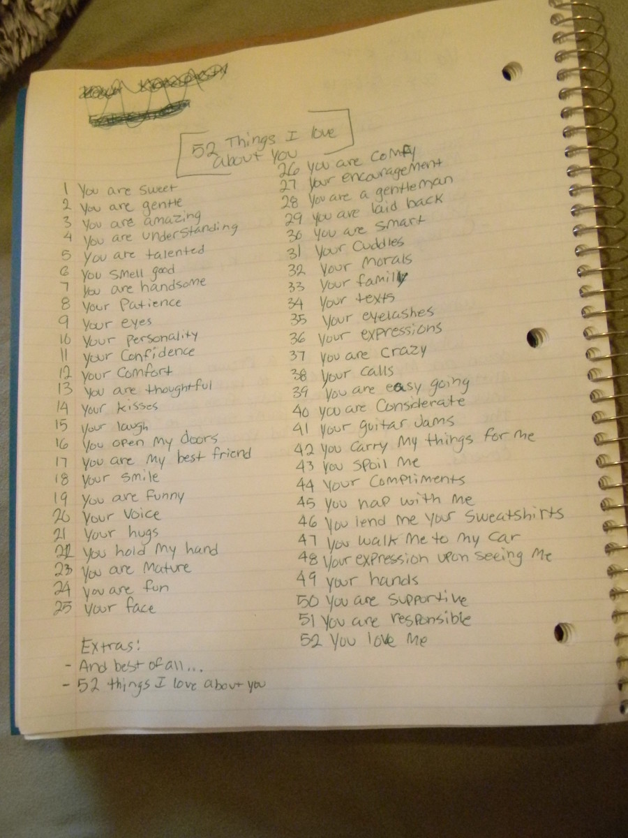 I wrote down a list of things I love in a notebook before putting my card book together.