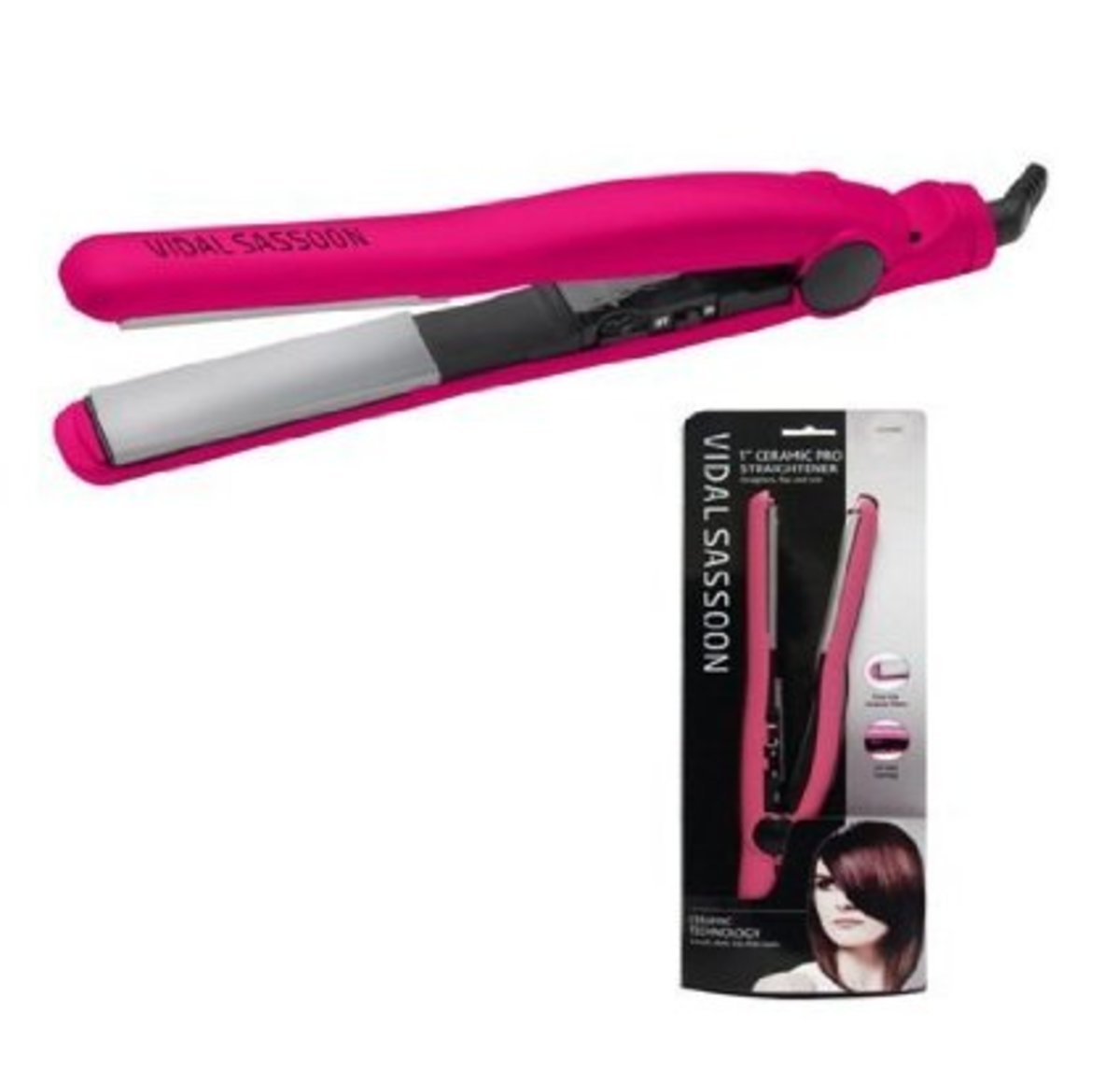 This Vidal Sassoon straightener works with any type of hair and has 25 different heat settings.  It takes just 30 seconds to heat up to a professional high heat of 395 degrees F (200 degrees C).