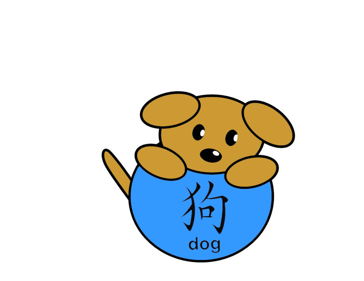 Chinese character for "dog":  brown dog, blue ball
