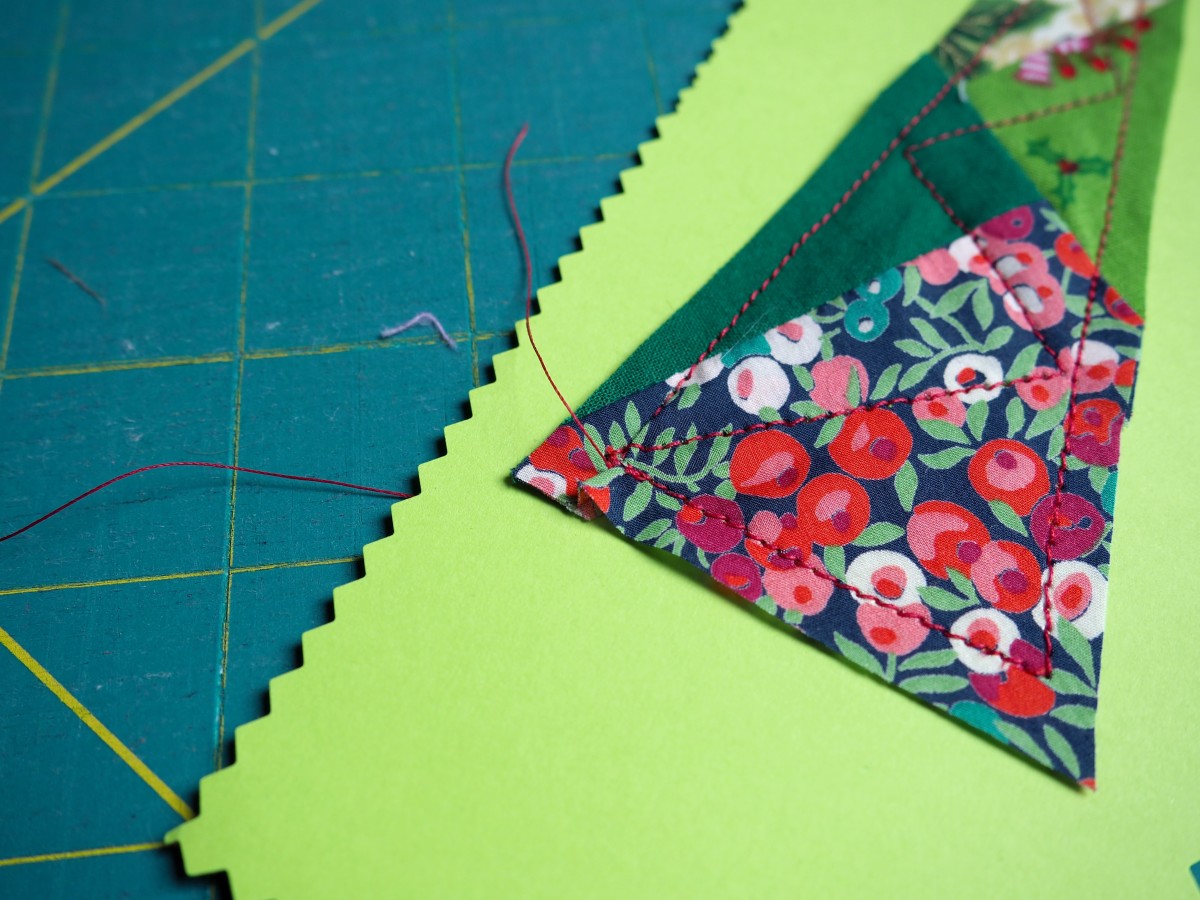 Sew the tree shape to the colored card stock.