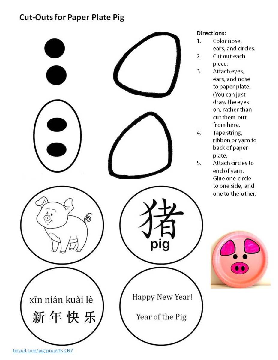 Template for making paper plate pig with charm