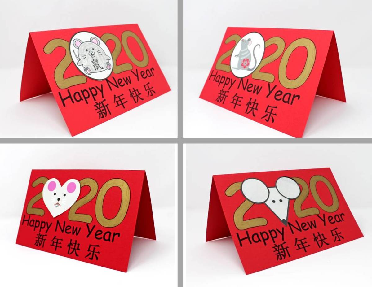 Here are some samples of how to make cards by inserting a picture of a rat within the number "2020."