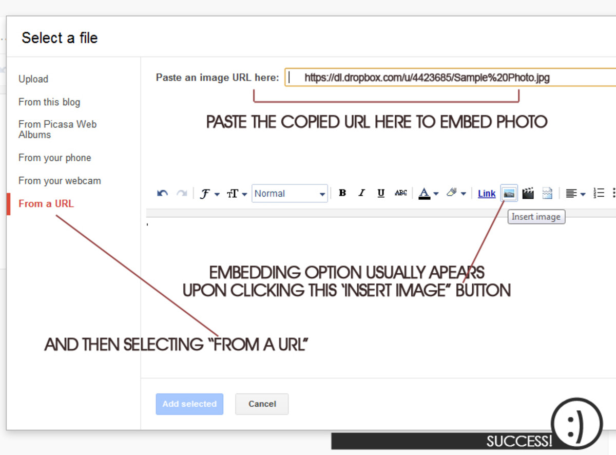 The steps to embed a photo in a website or blog is basically the same as embedding a photo in an email.