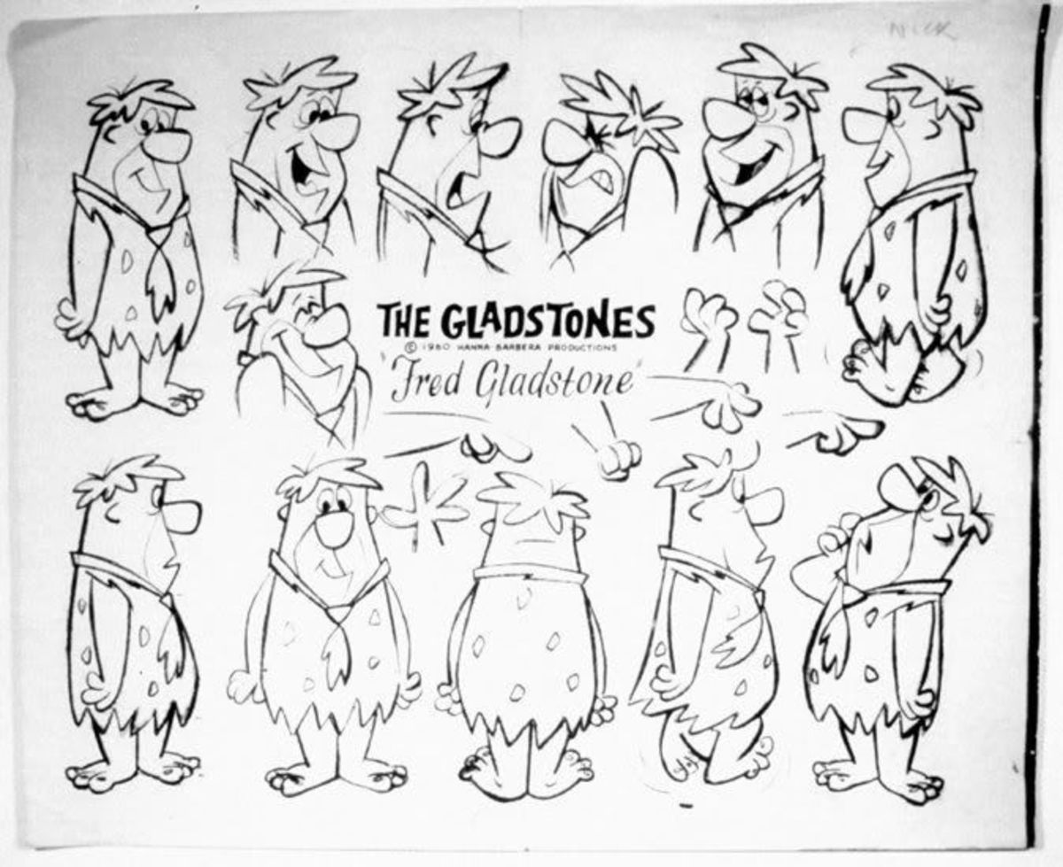 Character model sheet drawn during the Gladstones stage of development