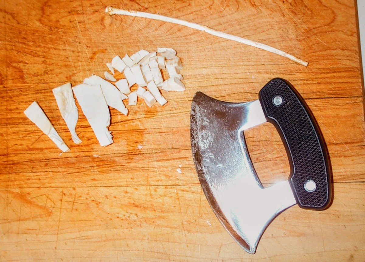 An ulu makes equally quick work of tough roots such as horseradish, which must be roughly chopped before being ground in a traditional grinder, or minced in a food processor.