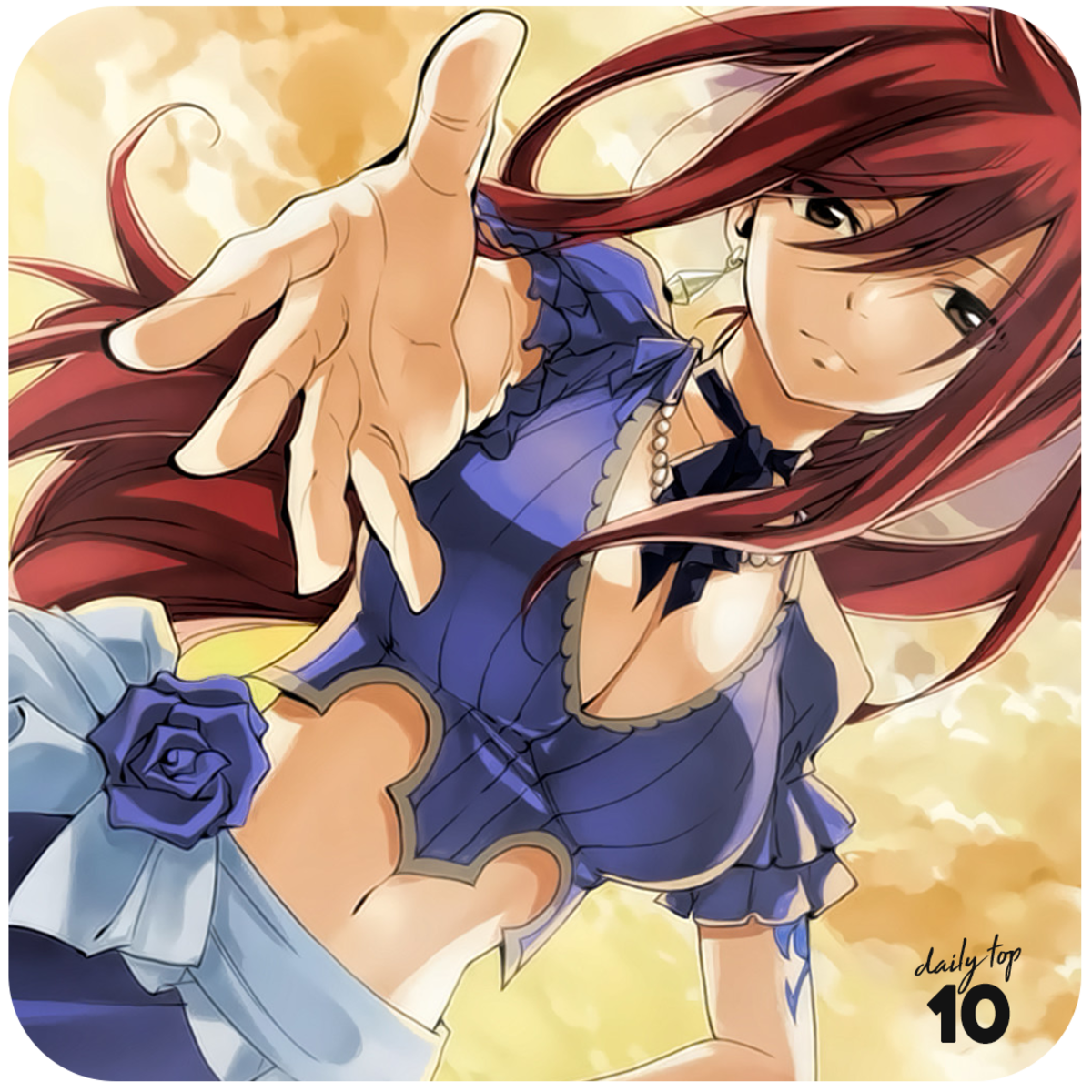 Erza Scarlet reaching her hand out.