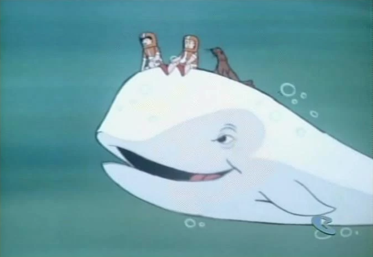 Moby Dick giving Tom, Tub, and Scooby a lift