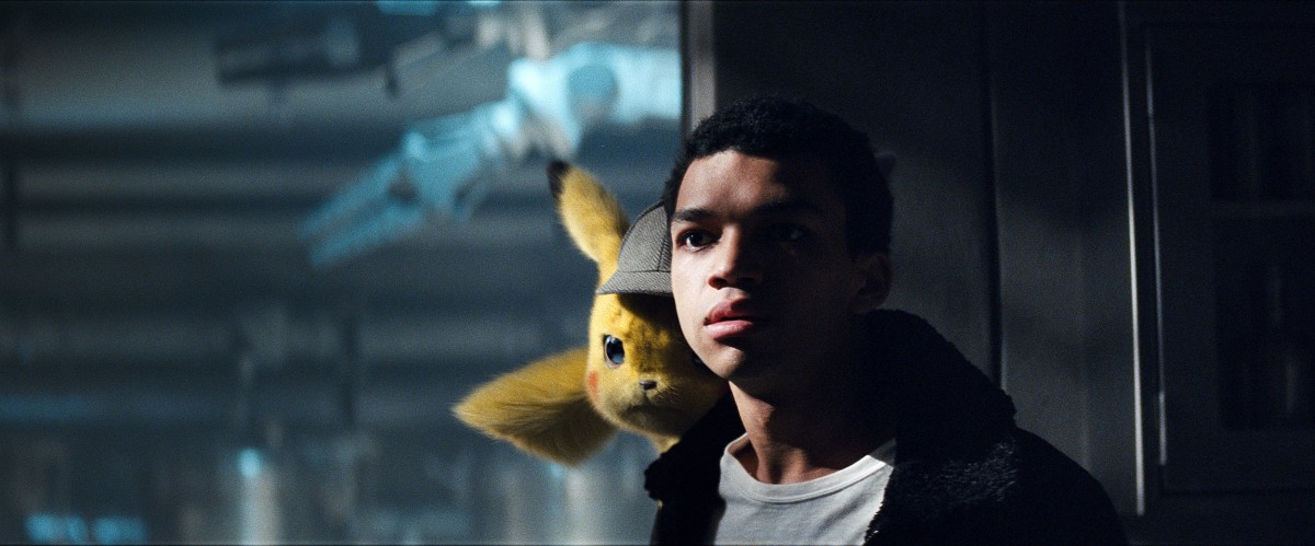 Pikachu (voiced by Ryan Reynolds) and Tim Goodman (Justice Smith) in, " Pokémon: Detective Pikachu."