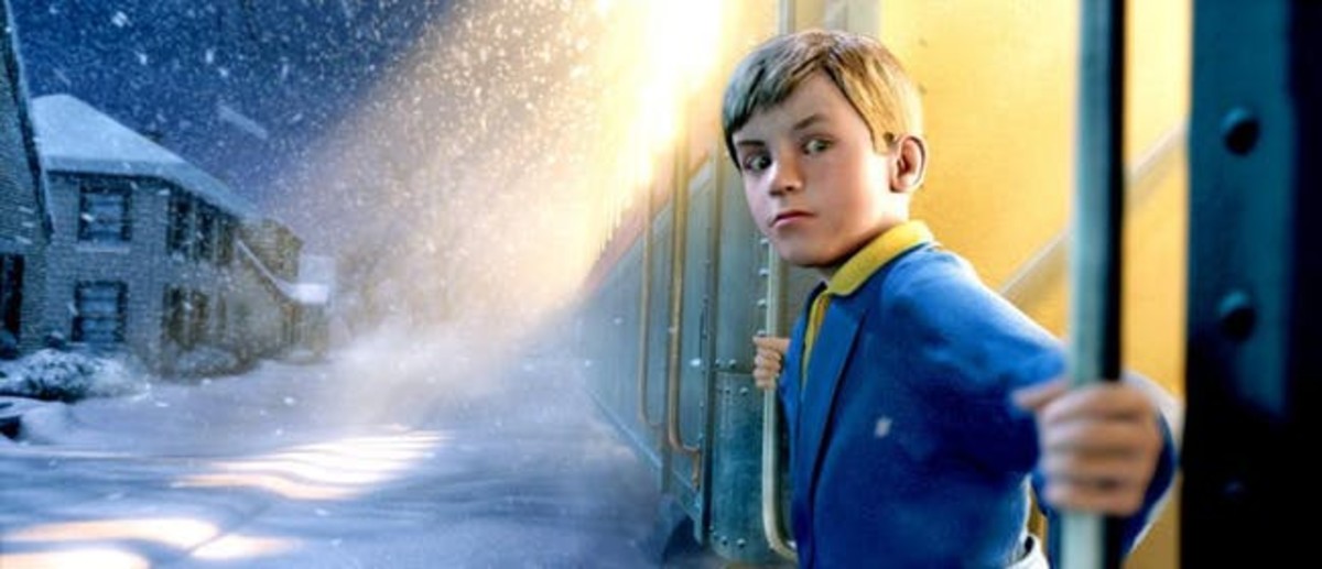 The main character finds himself on a train called the Polar Express that is on its way to the North Pole.