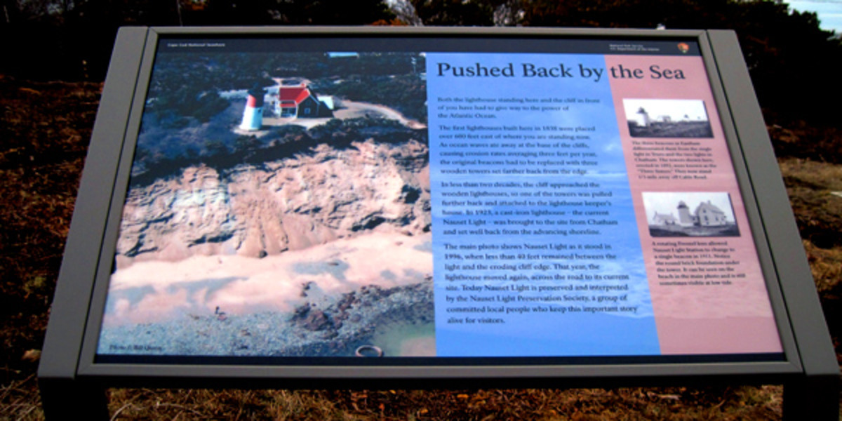 Exhibit shows the lighthouse dangerously close to the edge. This helps visitors understand the effects of erosion.