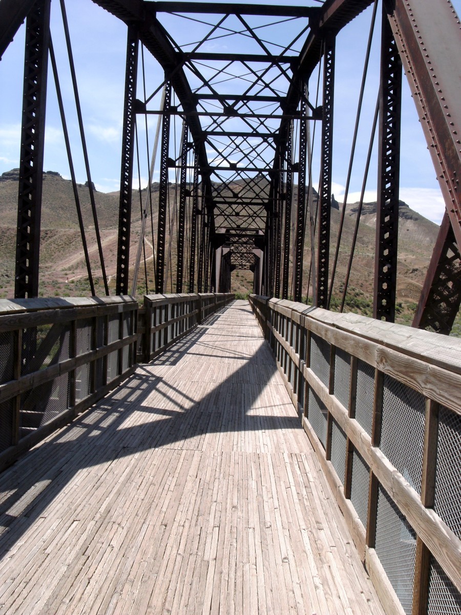 The old railroad bridge is now a foot bridge.