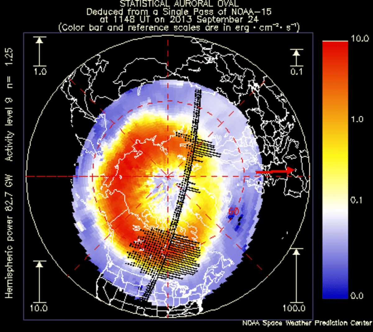 The blue area of the oval shows how far south the Northern Lights were viewed on September 24, 2013.