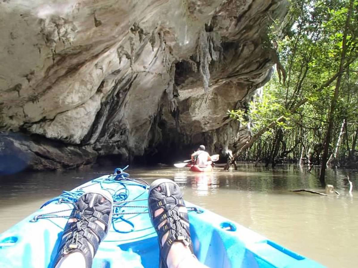 Adventure sandals (Keen Clearwater CNX) kayaking through the Mangroves in Krabi. 