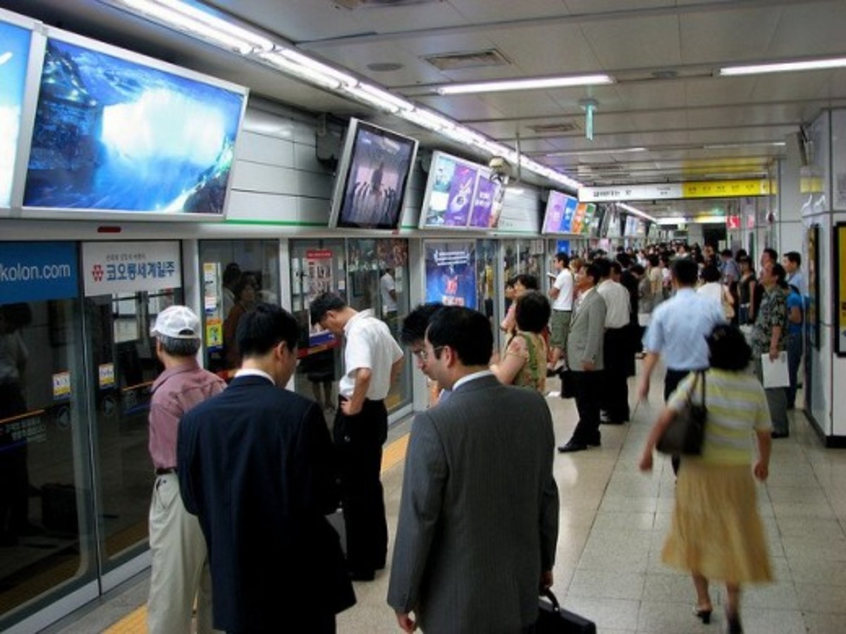 Display TV screens at one of Seoul subway station